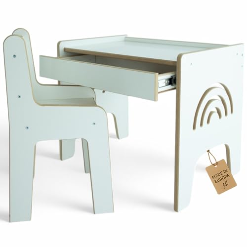 Unique Nature Kinderschreibtisch mit Stuhl weiß Holz, Montessori Schreibtisch Set mit Schublade 66x45x52 cm, ergonomischer Lerntisch Kinderzimmer, stabil & sicher ab 3 Jahre Unique Nature Kinderschreibtisch mit Stuhl weiß Holz, Montessori Schreibtisch Set mit Schublade 66x45x52 cm, ergonomischer Lerntisch Kinderzimmer, stabil & sicher ab 3 Jahre von Unique Nature