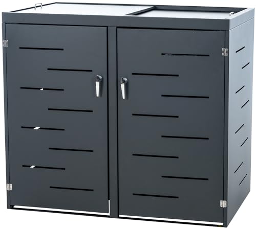 Unique Nature Mülltonnenbox mit Belüftung und Schiebedeckel abschließbar Edelstahl 130x80cm wetterfeste Mülltonnenverkleidung als Sichtschutz für Außenbereich Gartenbox von Unique Nature