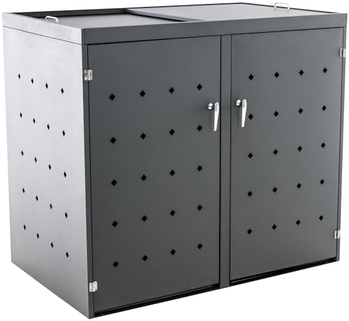 Unique Nature Mülltonnenbox mit Belüftung und abschließbaren Türen für 2 Mülltonnen aus Edelstahl wetterfest Sichtschutz Tonnenbox Mülltonnenverkleidung Garten Außenbereich von Unique Nature