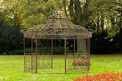 Unique Nature Rankpavillon mit Rosendekor rund – pulverbeschichtetes Eisen mit Rostoptik – 370 cm Durchmesser – Landhausstil – Gartenpavillon, Rosenbogen, Rankhilfe von Unique Nature