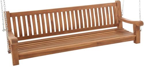 Unique Nature Schaukelbank aus Teakholz – wetterfeste Hängesitzbank mit Armlehnen – 200 cm Sitzbreite – massiv & FSC-Zertifiziert – Outdoorbank von Unique Nature