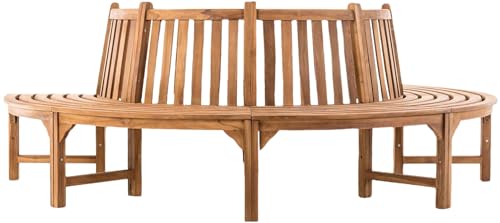 Unique Nature Teak-Gartenbank halbrund mit Rückenlehne – wetterfest – 250 cm Breite – Massivholz – Outdoor-Sitzbank für Garten Terrasse Baum – FSC-Zertifiziert, langlebig & elegant von Unique Nature