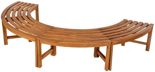 Unique Nature Teak-Gartenbank halbrund ohne Rückenlehne – wetterfest – 250 cm Durchmesser – Massivholz – Outdoor-Sitzbank für Garten Terrasse Baumumrandung von Unique Nature