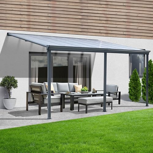 Unique Nature Terrassenüberdachung mit Hohlkammerplatten – 557x303 cm – Aluminiumrahmen in Grau – UV-Schutz, Regenablauf & stabile Konstruktion – ideal für Garten, Terrasse & Grillplatz von Unique Nature