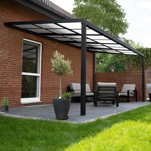 Unique Nature Terrassenüberdachung mit Schiebedach – 3 Varianten – 290x295 cm & weitere – Aluminium in Anthrazit – UV-geschützte Hohlkammerplatten – Regenrinne – wetterfest im Garten von Unique Nature