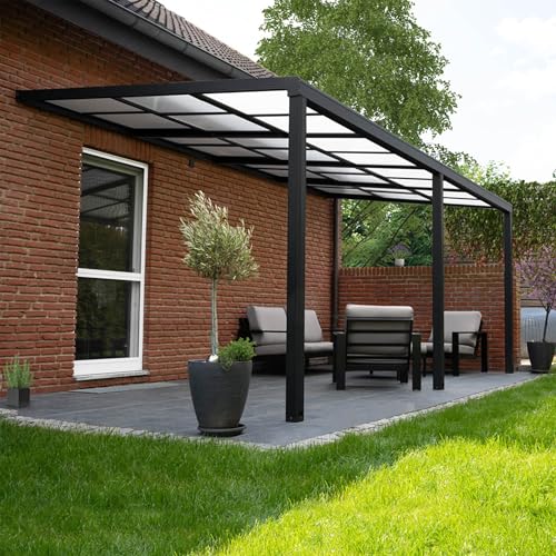 Unique Nature Terrassenüberdachung mit Schiebedachfunktion – 390x295 cm – pulverbeschichtetes Aluminium – Anthrazitgrau – UV-Schutz, Regenrinne & wetterfestes Design für Garten und Terrasse von Unique Nature