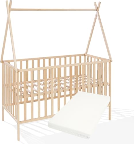Unique Nature Tipi Babybett Naturholz 120x60 cm mit Matratze – höhenverstellbarer Lattenrost, stabiles Buchenholz, kindersicher lackiert, modernes Kinderbett im Tipi-Design Unique Nature Tipi Babybett Naturholz 120x60 cm mit Matratze – höhenverstellbarer Lattenrost, stabiles Buchenholz, kindersicher lackiert, modernes Kinderbett im Tipi-Design von Unique Nature