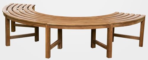 Unique Nature halbrunde Teak-Gartenbank ohne Lehne – 203 cm Ø außen – wetterfest & FSC-Zertifiziert – Massivholz – Outdoor Sitzbank für Garten oder Baumumrandung – naturbelassen, ergonomisch geformt von Unique Nature