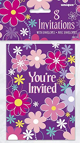 Unique Party 98154 Floral Party Einladungskarten | 8 Stück, Mehrfarbig, Einheitsgröße von Unique
