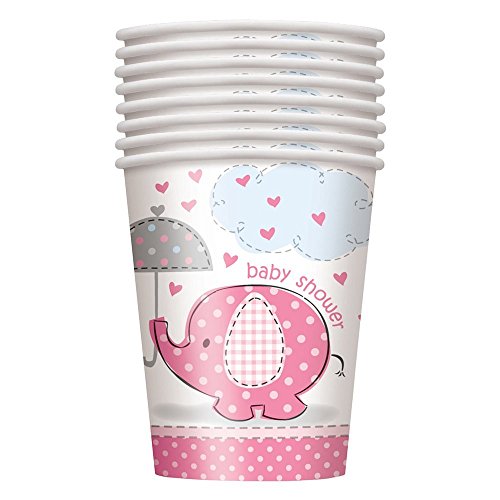 Unique Party Supplies 266 ml pink Elefant Baby Dusche Pappbecher, 8 Stück von Unique