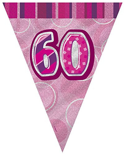 Unique Party Wimpelkette zum 60. Geburtstag, 2,7 m, glitzernd, rosa von Unique