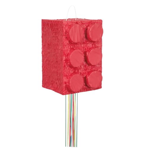 Roter Baustein Pinata - Zugschnur von Unique Party