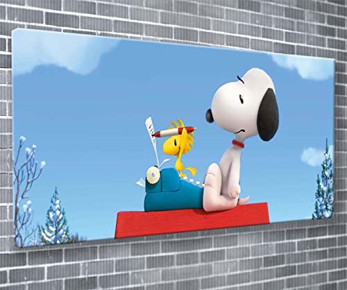 Kunstdruck auf Leinwand, Peanuts Charaktere, Snoopy Woodstock Schreibmaschine, fertig zum Aufhängen, 140 x 61 cm von Unique Print