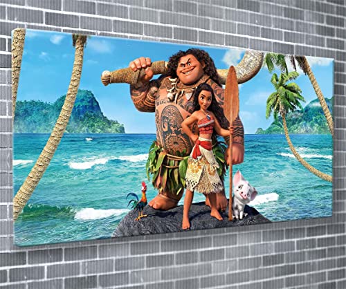 XXL Moana Movie Cartoon Moana Maui Beach Leinwandbild, fertig zum Aufhängen, 140 x 61 cm von Unique Print