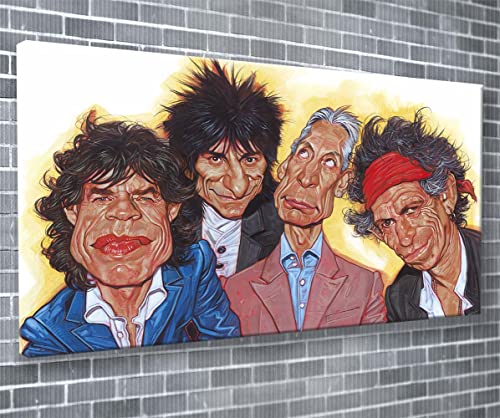 XXL Musik Rock Band The Rolling Stones Karikatur Malerei Kunstdruck Leinwand Kunstdruck 55x24 Zoll von Unique Print