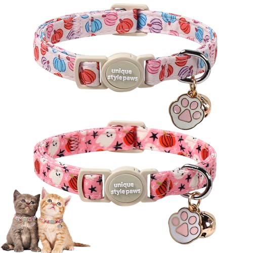 Unique Style Paws Halloween-Katzenhalsband, niedliches Katzenhalsband mit Kürbis-Muster, Kürbis-Kätzchen-Halsband mit Sicherheitsschnalle, ideales Geschenk für Jungen, Mädchen, Katzen Unique Style Paws Halloween-Katzenhalsband, niedliches Katzenhalsband mit Kürbis-Muster, Kürbis-Kätzchen-Halsband mit Sicherheitsschnalle, ideales Geschenk für Jungen, Mädchen, Katzen von Unique style paws