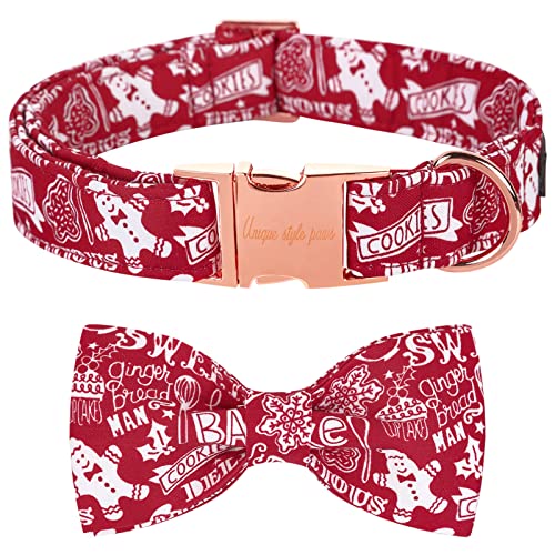 Unique style paws Christmas Hundehalsband, Haustierhalsband Geschenk für Mädchen Jungen Hunde, verstellbares Hundehalsband für kleine mittelgroße Hunde-Gingerbread Snowman -L von Unique style paws