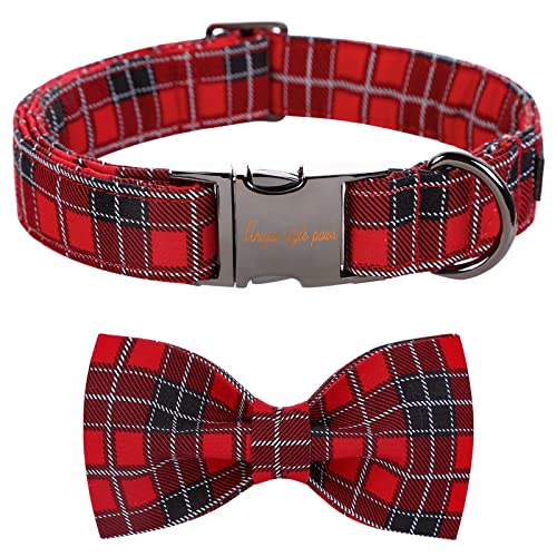 Unique style paws Christmas Rot Schwarz Hundehalsband, Haustierhalsband Geschenk für Mädchen Jungen Hunde, verstellbares Hundehalsband für kleine mittelgroße Hunde-L von Unique style paws