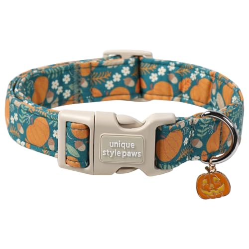 Unique style paws Halloween Hundehalsband, Niedlich Kürbis Hundehalsband mit Schnellverschluss aus Kunststoffschnalle, Bequemes Grün Baumwoll Halsband für Jungen und Mädchen Hunde Unique style paws Halloween Hundehalsband, Niedlich Kürbis Hundehalsband mit Schnellverschluss aus Kunststoffschnalle, Bequemes Grün Baumwoll Halsband für Jungen und Mädchen Hunde von Unique style paws