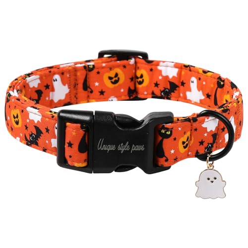 Unique style paws Halloween Hundehalsband, Niedlich Kürbis Hundehalsband mit Schnellverschluss aus Kunststoffschnalle, Bequemes Baumwoll Halsband für Jungen und Mädchen Hunde Unique style paws Halloween Hundehalsband, Niedlich Kürbis Hundehalsband mit Schnellverschluss aus Kunststoffschnalle, Bequemes Baumwoll Halsband für Jungen und Mädchen Hunde von Unique style paws