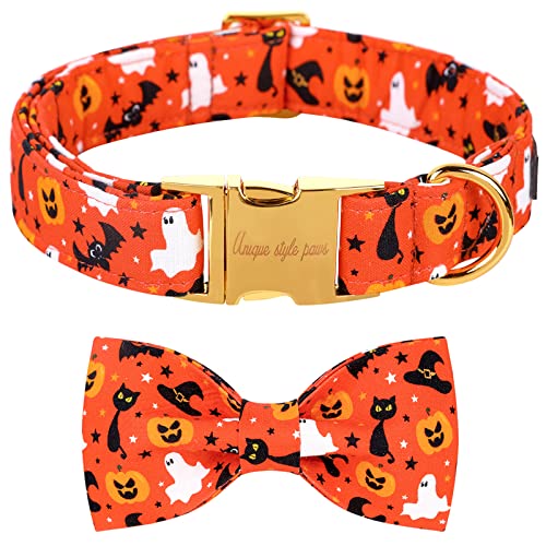 Unique style paws Halloween Hundehalsband, Haustierhalsband Hundefliege Geschenk für Mädchen oder Jungen Hunde, verstellbares Hundehalsband für kleine mittelgroße Hunde-XL von Unique style paws