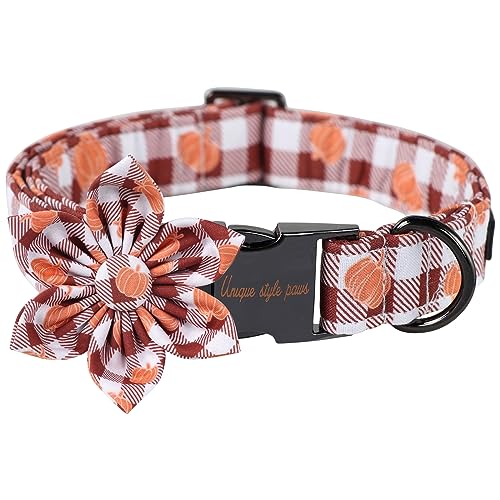 Unique style paws Halloween Hundehalsband mit Blume, Kürbis Hundehalsband, Blumenhalsband für Jungen Mädchen Hunde, Blumenhalsband mit Metallschnalle, S, Hals 10-16in von Unique style paws