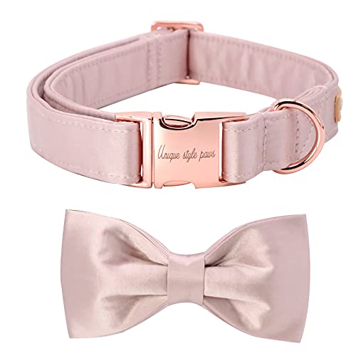 Unique style paws Hundehalsband, rosa Seidenhundehalsband mit Schleife, weiche Fliege verstellbares Haustierhalsband Geschenk für weibliche mittlere Hunde von Unique style paws