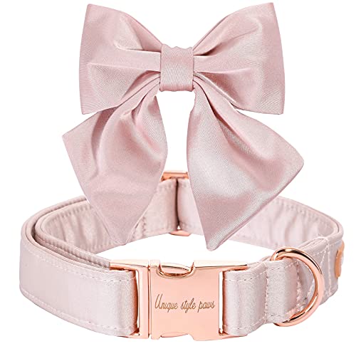 Unique style paws Seide Rosa Farbe Hundehalsband Einstellbar Langlebig Hundehalsband mit Schleife Hochzeit Bowtie Halsband für Mittlere Hunde von Unique style paws