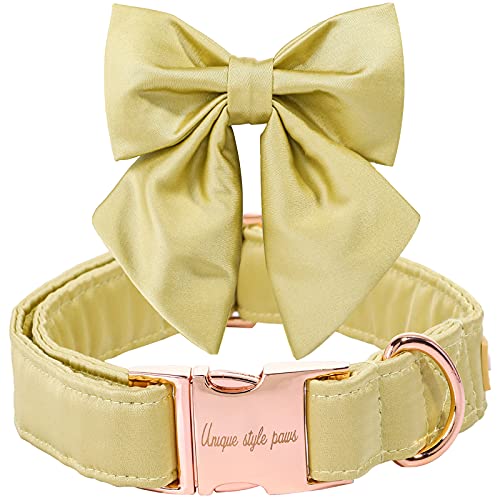 Unique style paws Seide Gelbe Farbe Hundehalsband Verstellbares Durable Hundehalsband mit Schleife Hochzeit Fliege Hundehalsband für große Hunde von Unique style paws