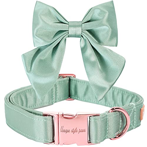 Unique style paws Seide Grün Farbe Hundehalsband Verstellbares strapazierfähiges Hundehalsband mit Schleife Hochzeit Fliege Hundehalsband für X-Large Hunde von Unique style paws