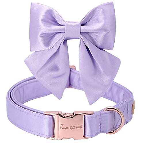 Unique style paws Seide Lila Farbe Hundehalsband Verstellbares Durable Hundehalsband mit Schleife Hochzeit Fliege Hundehalsband für große Hunde von Unique style paws