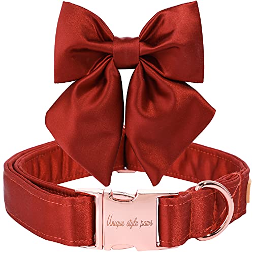 Unique style paws Seide Mandarine Farbe Hundehalsband Verstellbares Durable Hundehalsband mit Schleife Hochzeit Fliege Hundehalsband für große Hunde von Unique style paws