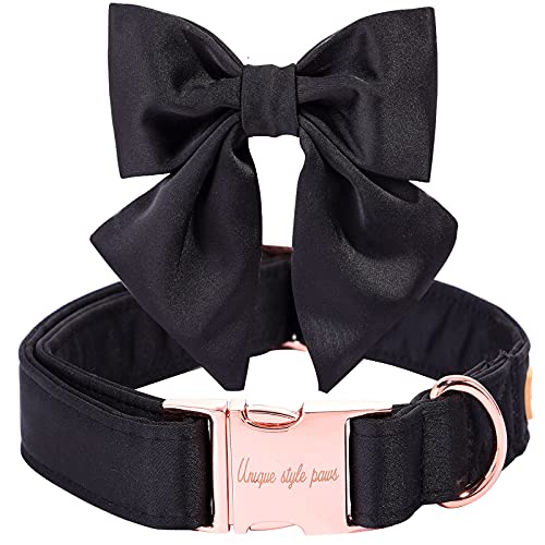 Unique style paws Seiden-Schwarze Farbe Hundehalsband Verstellbares strapazierfähiges Hundehalsband mit Schleife Hochzeit Fliege Hundehalsband für X-Small Welpen und Katzen von Unique style paws