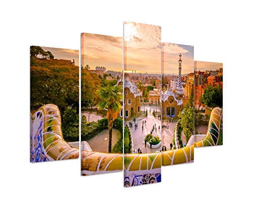 Bild Bilder 5 teilig gesamt 150x100cm Landschaftsfotografie – Park Guell in Barcelona, Spanien von Unique