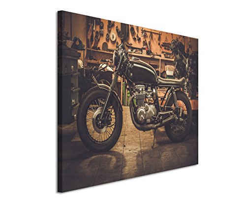 Unique Fotoleinwand 120x80cm Kunstbilder – Vintage Motorrad in der Garage von Unique