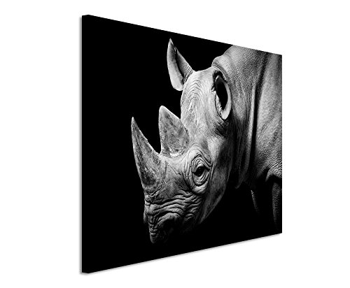 Fotoleinwand 120x80cm Tierbilder – Nashorn Porträt schwarz weiß von Unique