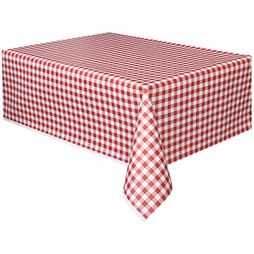 Kunststoff-Tischdecke - 2, 74 m x 1, 37 m - Rotes Gingham, 54" x 108" von Unique