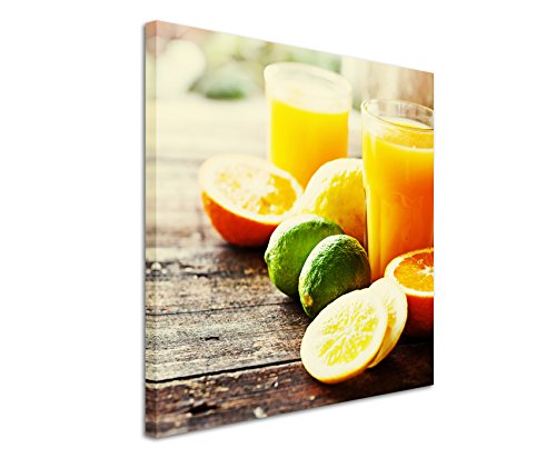 Leinwandbilder quadratisch 60x60cm Food-Fotografie – Limetten Orangen und frisch gepresster Saft von Unique