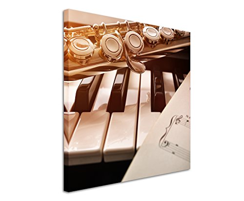 Leinwandbilder quadratisch 60x60cm Kunstbilder – Klavier Klarinette und Noten von Unique