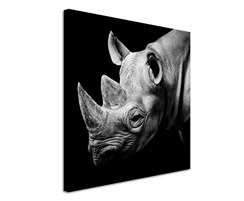 Leinwandbilder quadratisch 60x60cm Tierbilder – Nashorn Porträt schwarz weiß von Unique