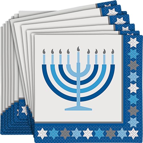 Unique Elegante Servietten, Hanukkah-Papier, mehrfarbig, 16,5 x 16,5 cm, 16 Stück, perfekt für Feiertage von Unique