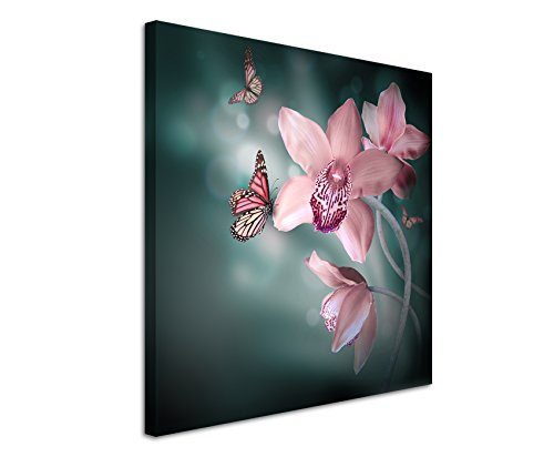 Unique Leinwandbilder quadratisch 60x60cm traumhaftes Natur Bild – Rosa Orchideen mit rosa Schmetterlingen von Unique