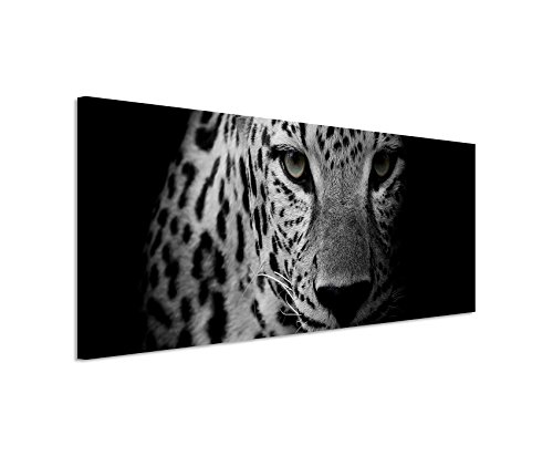 Unique Wunderschönes Wandbild 150x50cm Tierbilder – Porträt eines Leoparden schwarz weiß von Unique