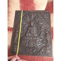 Vintage Buddha Cooper Relief Wandplakette von UniqueArtGiftStore