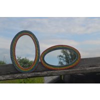 2 Regenbogen Spiegel, Regenbogen Brücke, Katzen Gedenkgeschenke, Haustier Verlust, Kleiner Wandspiegel, Papermache Spiegel, Buntes Seil, Gefärbte von UniqueCatMirrors