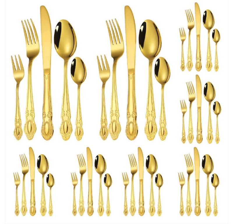 UniqueFire Besteck-Set 40-teilig Besteckset Royal Gold aus Edelstahl für 8 Personen (40-tlg), 8 Personen, Edelstahl von UniqueFire