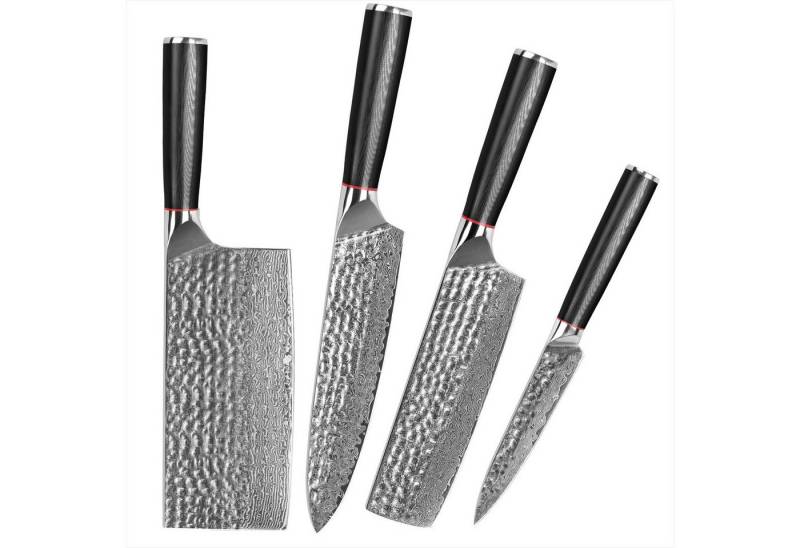 UniqueFire Messer-Set 4tlg.Damaststahl Küchenmesser Set Hammerschlagoberfläche Kochmesser (4-tlg) von UniqueFire