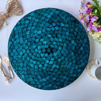 Perlmutt Inlay Lazy Susan Plattenspieler Runde Spinning Tablett Für Esstisch Oder Küche Mit Blaue Fischschuppen Muster von UniqueHomeDecor102
