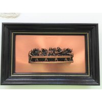 Vintage Abendmahl - Harz Auf Kupferplatte Gerahmt 32 X 20 cm/Spirituelle 3D Kunst/ Holzrahmen Einer von UniqueVintageandArt