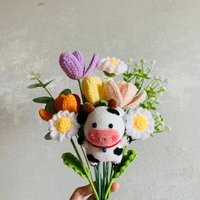 Gehäkelte Blumen, Kuh-Tulpen-Gänseblümchen-Blumenornamente, Süßer Blumenstrauß Zum Jahrestag, Geschenk Für Sie von UniqueWeaveShop
